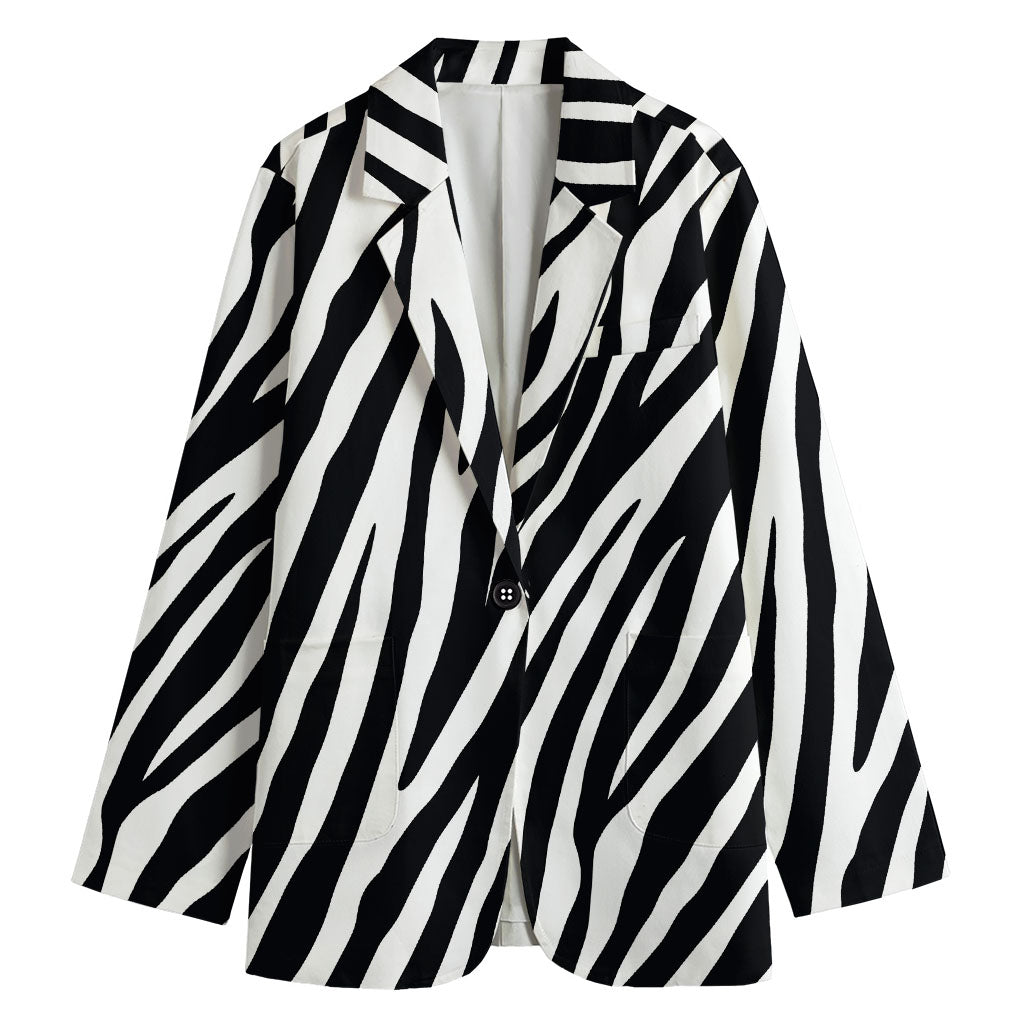 Black White Zebra Pattern Print Women's Cotton Blazer