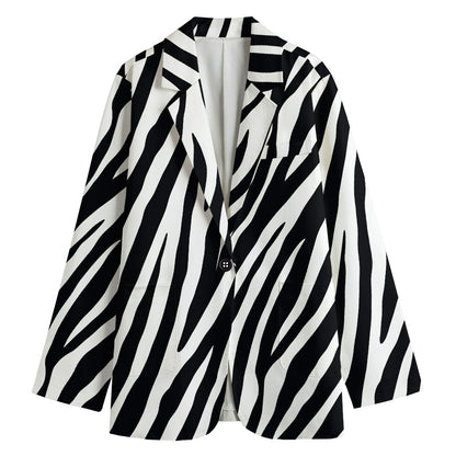 Black White Zebra Pattern Print Women's Cotton Blazer