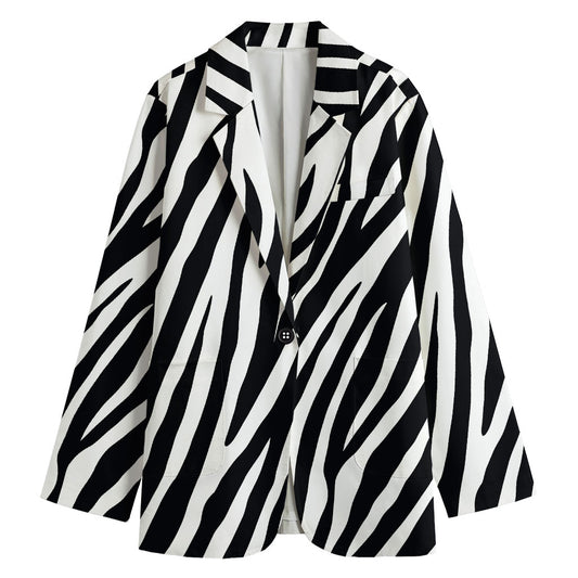 Black White Zebra Pattern Print Women's Cotton Blazer
