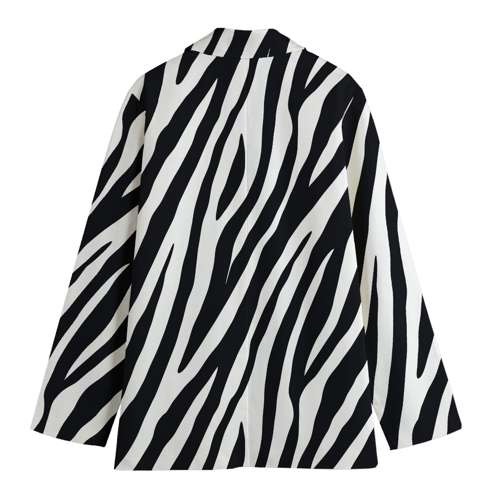 Black White Zebra Pattern Print Women's Cotton Blazer