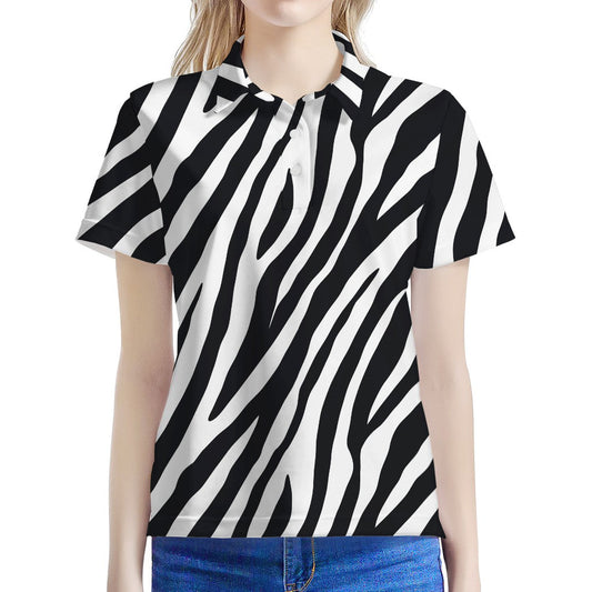 Black White Zebra Pattern Print Women's Polo Shirt