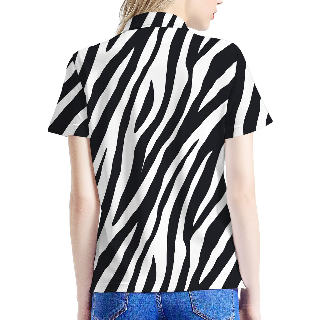 Black White Zebra Pattern Print Women's Polo Shirt