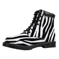 Black White Zebra Pattern Print Padded Collar Lace Up Boots