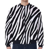 Black White Zebra Pattern Print Zip Sleeve Bomber Jacket