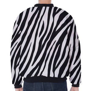 Black White Zebra Pattern Print Zip Sleeve Bomber Jacket