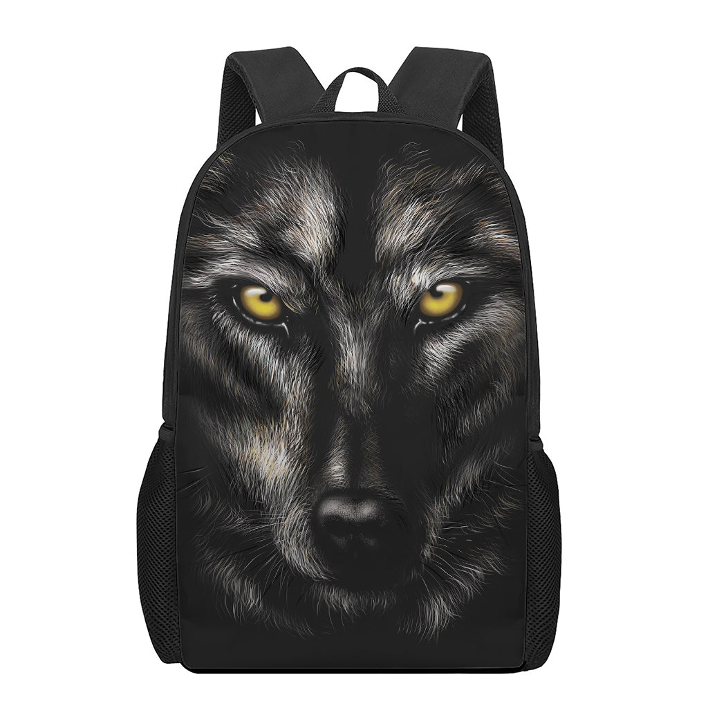 Black Wolf Portrait Print 17 Inch Backpack