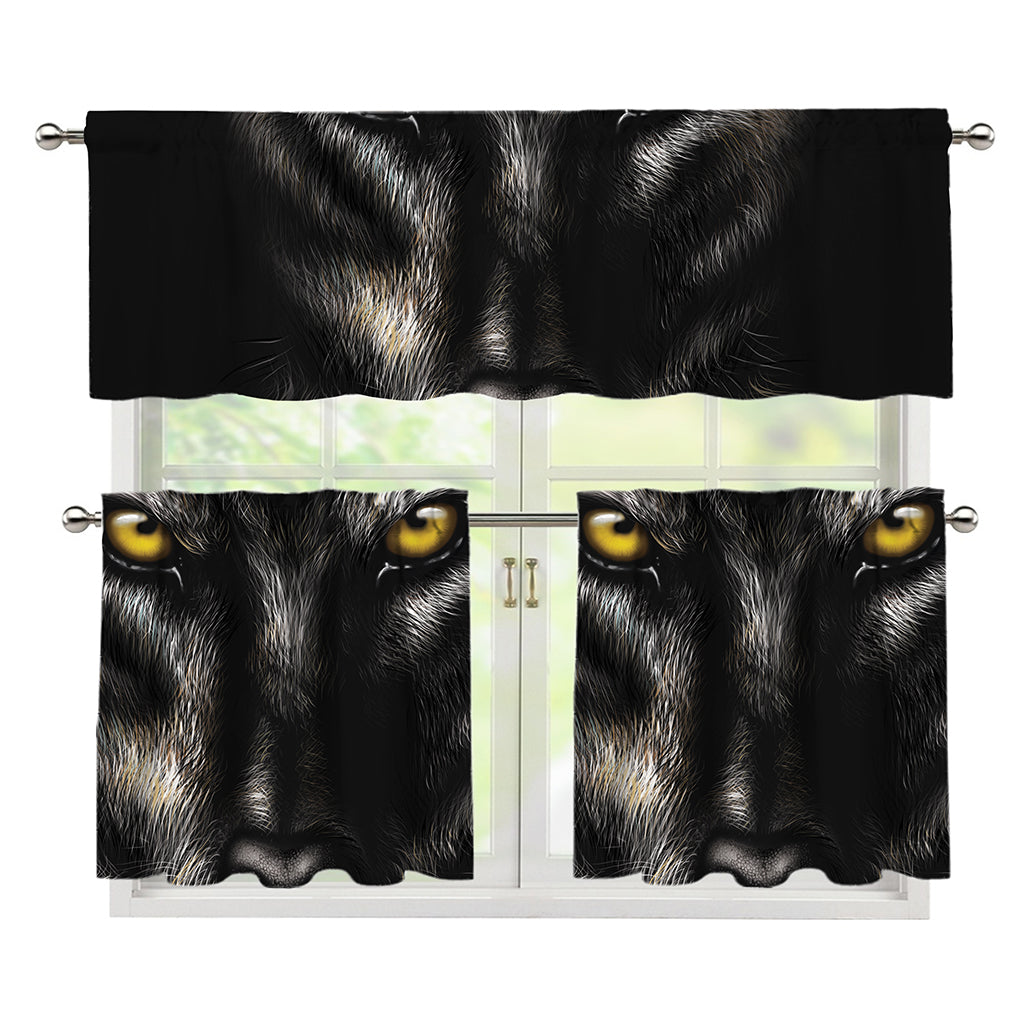 Black Wolf Portrait Print 3 Piece Kitchen Curtains
