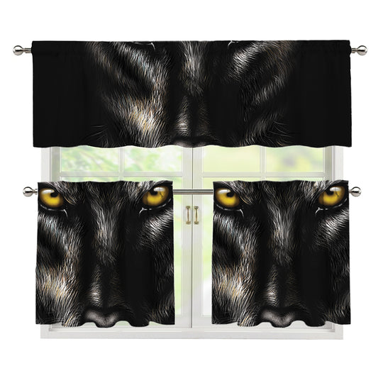 Black Wolf Portrait Print 3 Piece Kitchen Curtains