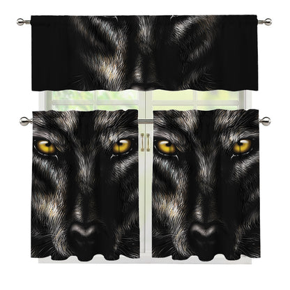 Black Wolf Portrait Print 3 Piece Kitchen Curtains