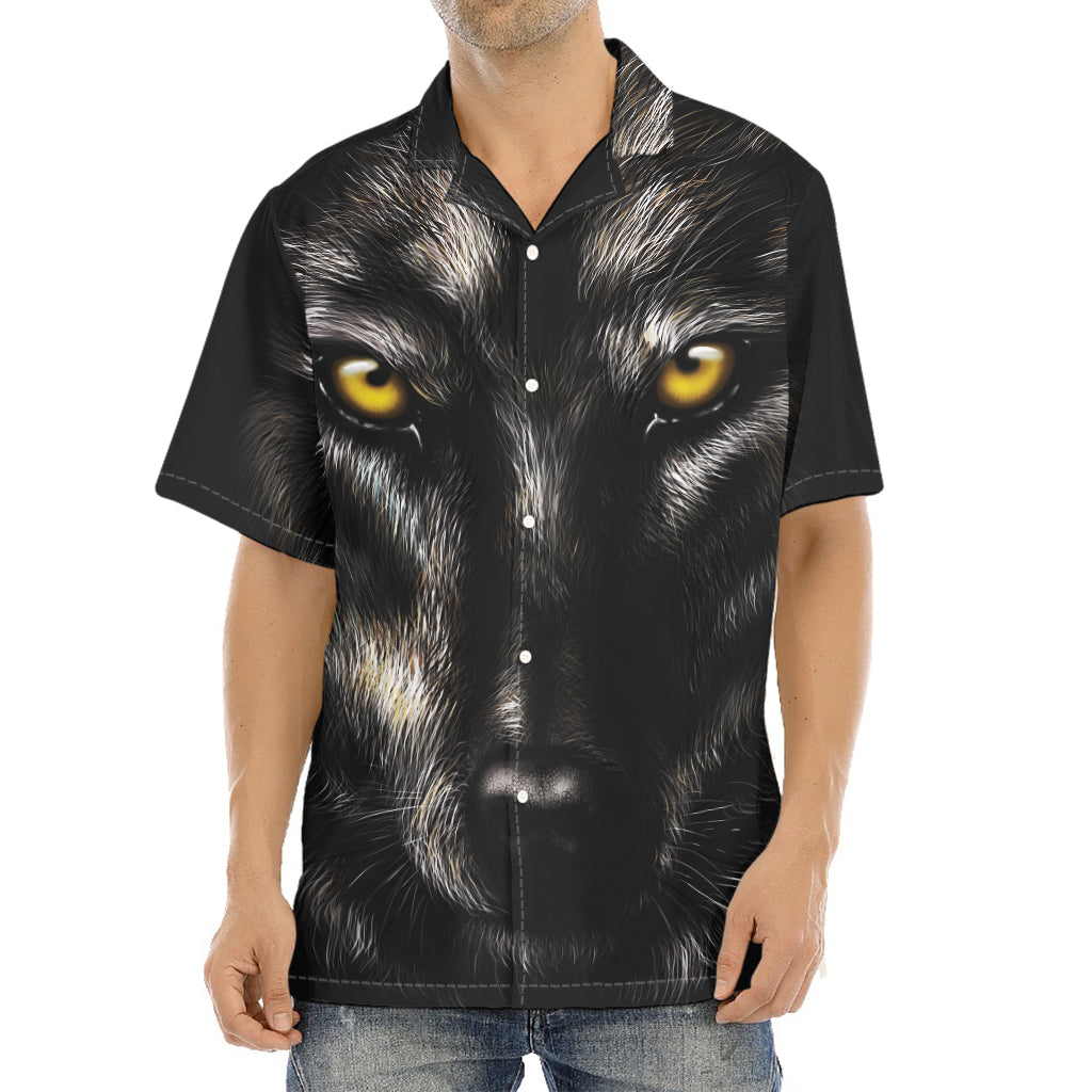 Black Wolf Portrait Print Aloha Shirt