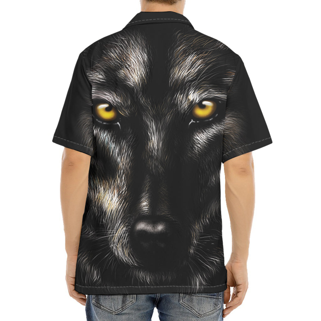 Black Wolf Portrait Print Aloha Shirt