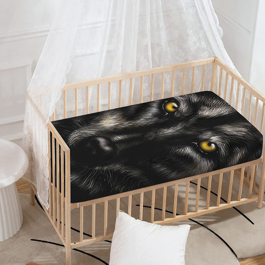 Black Wolf Portrait Print Baby Crib Sheet