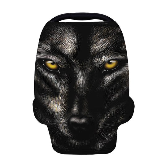 Black Wolf Portrait Print Baby Seat Cover