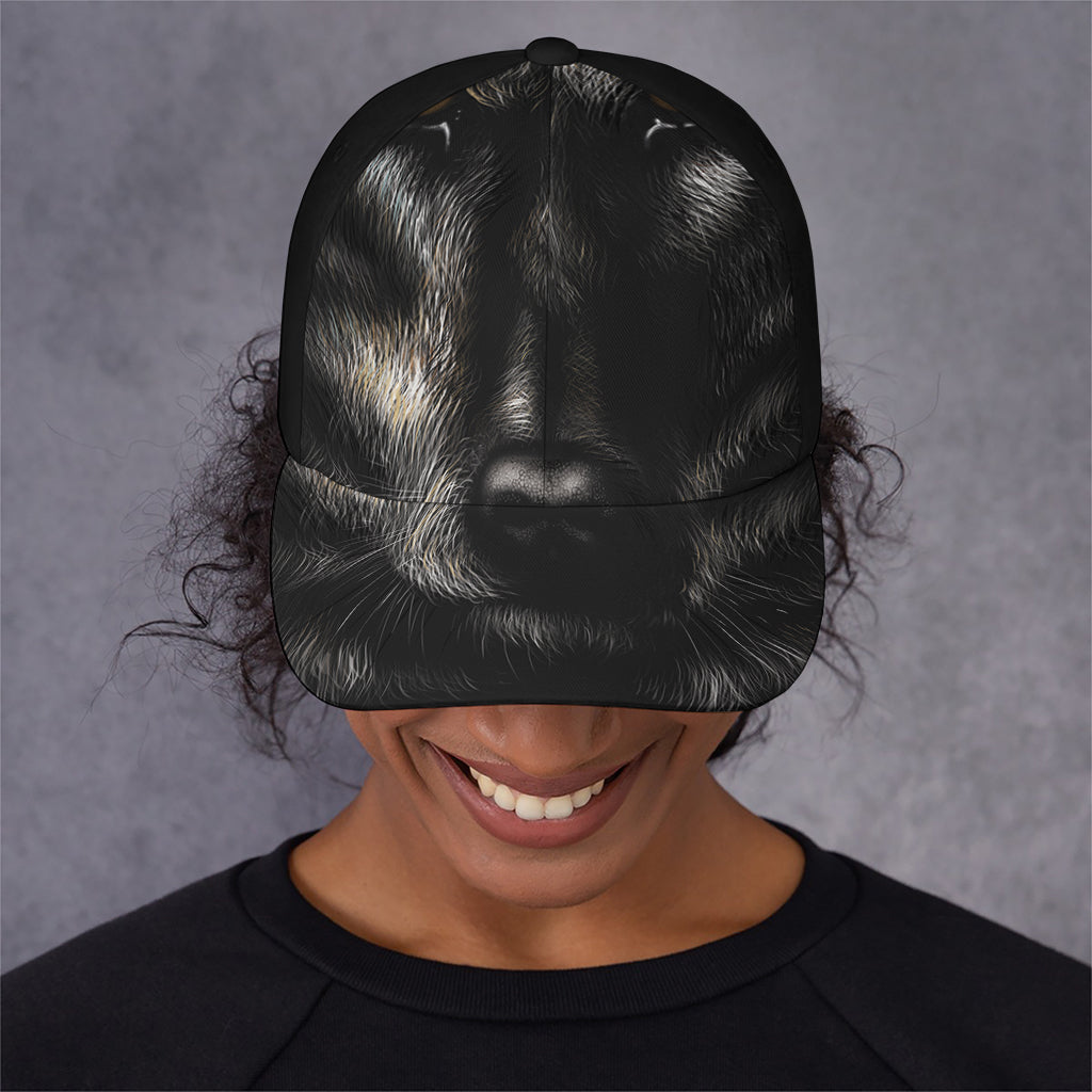 Black Wolf Portrait Print Baseball Cap