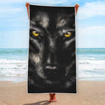 Black Wolf Portrait Print Beach Towel