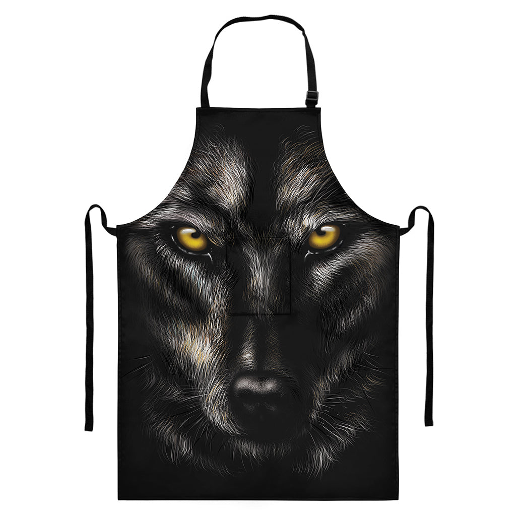Black Wolf Portrait Print Bib Apron With Pocket