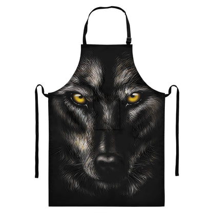 Black Wolf Portrait Print Bib Apron With Pocket