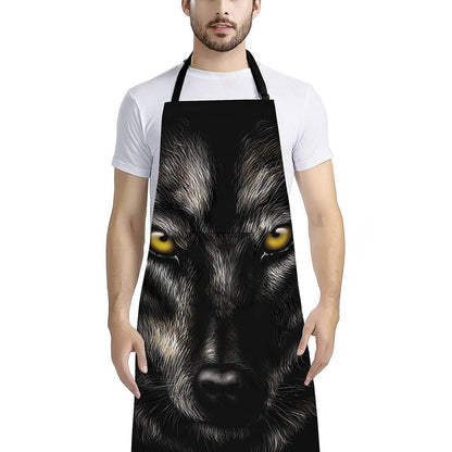 Black Wolf Portrait Print Bib Apron With Pocket