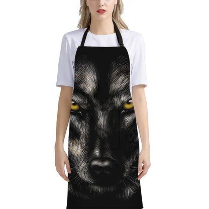 Black Wolf Portrait Print Bib Apron With Pocket