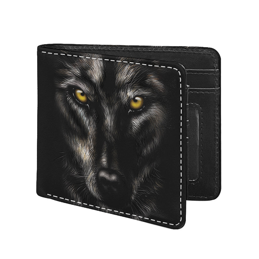 Black Wolf Portrait Print Bifold Wallet