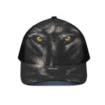 Black Wolf Portrait Print Black Mesh Trucker Cap