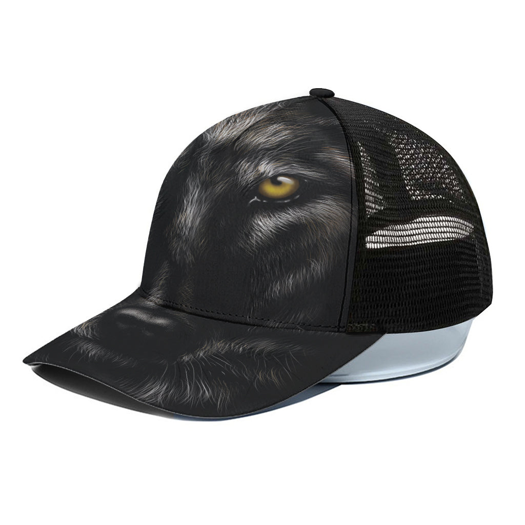 Black Wolf Portrait Print Black Mesh Trucker Cap