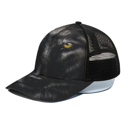 Black Wolf Portrait Print Black Mesh Trucker Cap