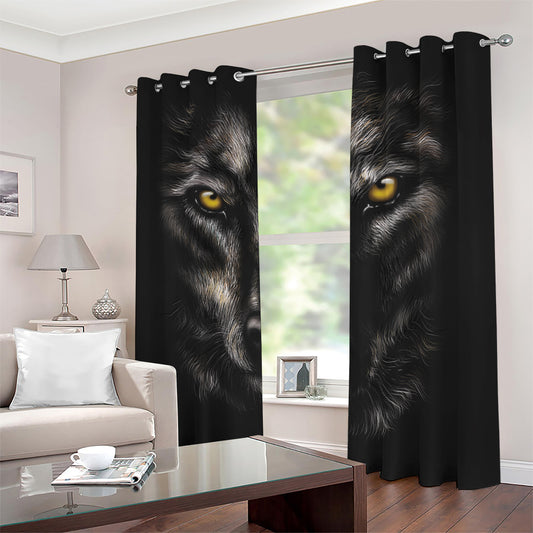 Black Wolf Portrait Print Blackout Grommet Curtains