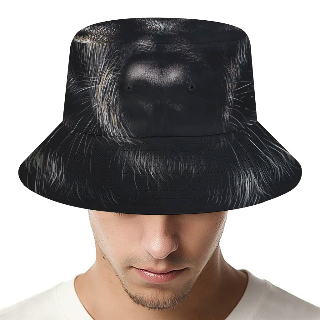 Black Wolf Portrait Print Bucket Hat