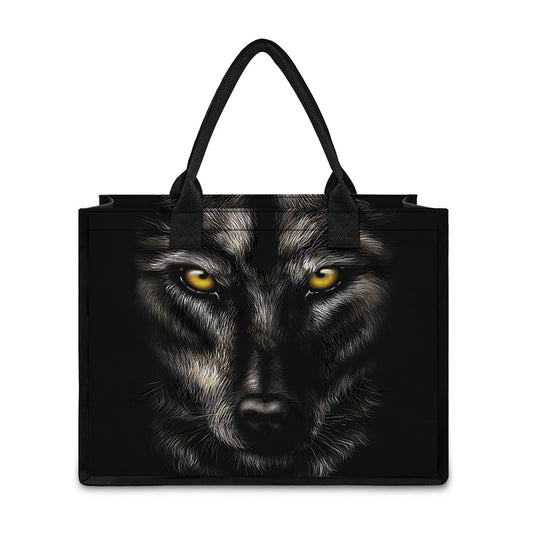 Black Wolf Portrait Print Canvas Tote Bag