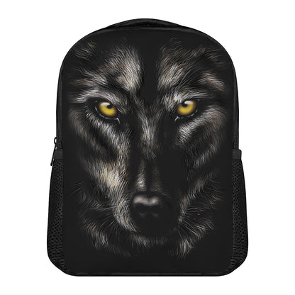 Black Wolf Portrait Print Casual Backpack