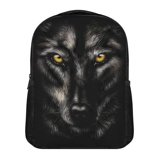Black Wolf Portrait Print Casual Backpack