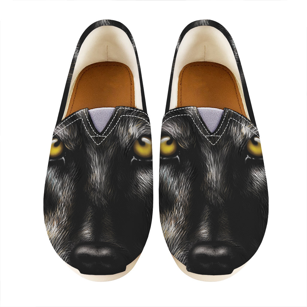 Black Wolf Portrait Print Casual Shoes