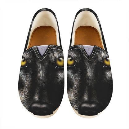 Black Wolf Portrait Print Casual Shoes