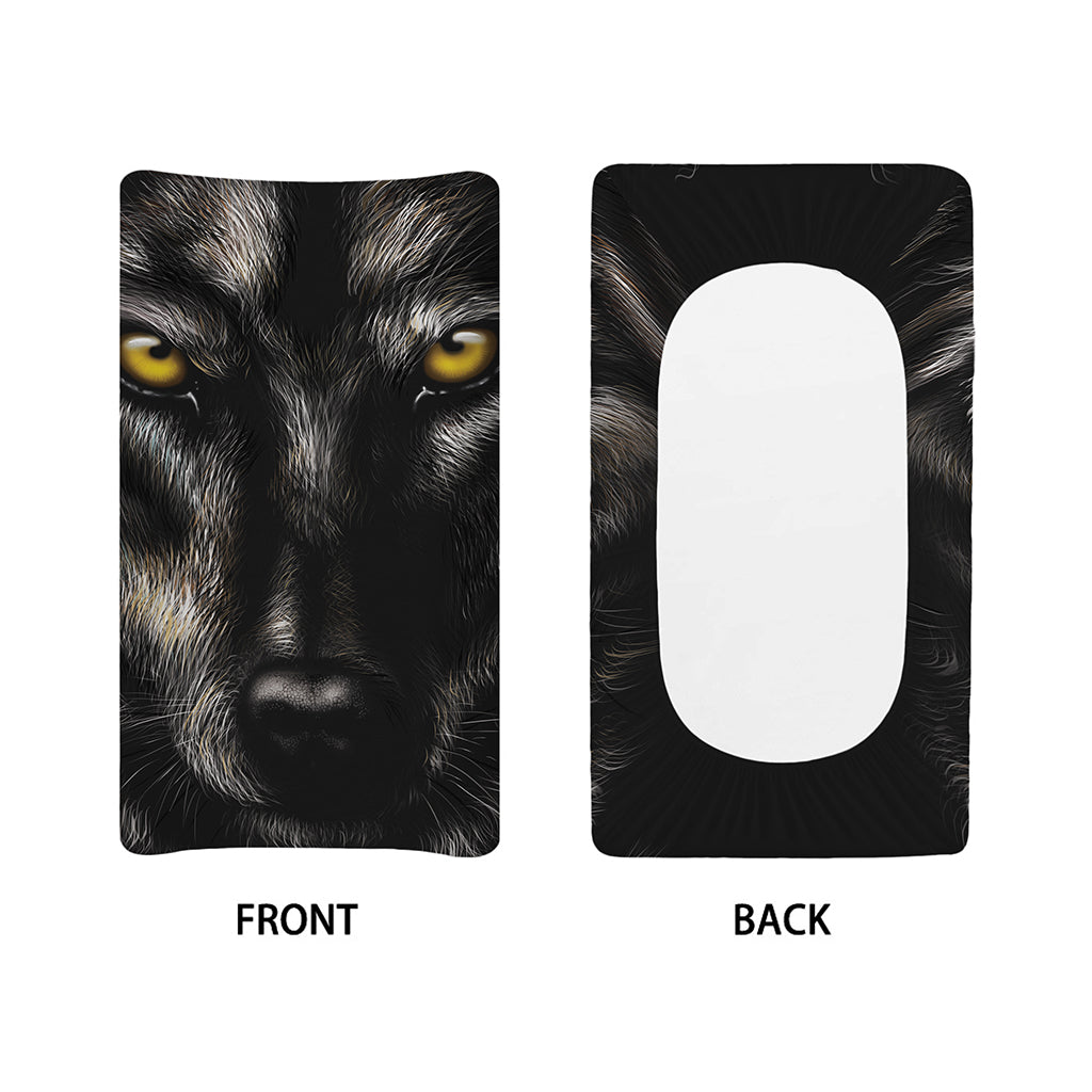 Black Wolf Portrait Print Changing Pad Cover