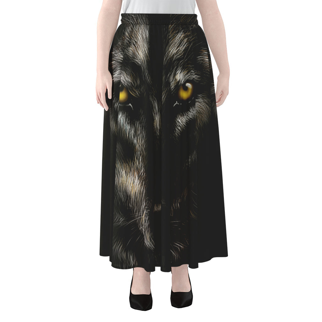 Black Wolf Portrait Print Chiffon Maxi Skirt