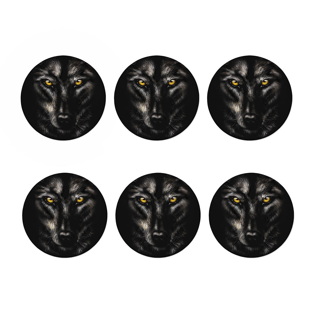 Black Wolf Portrait Print Coaster Set
