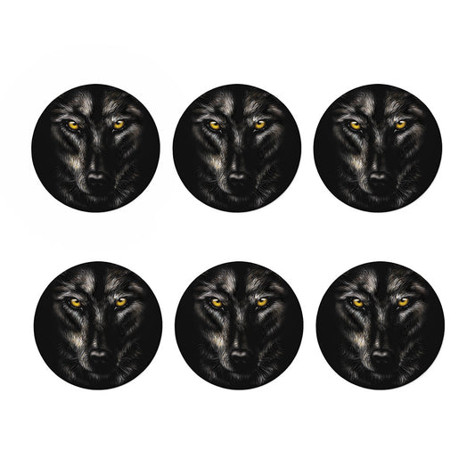 Black Wolf Portrait Print Coaster Set