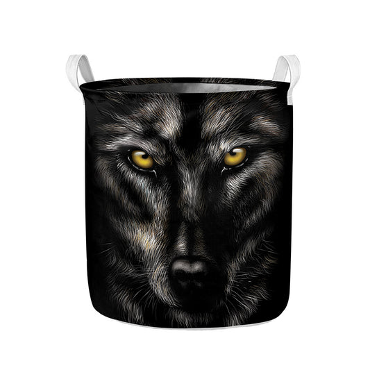 Black Wolf Portrait Print Collapsible Laundry Basket