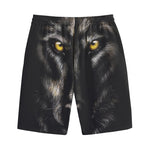 Black Wolf Portrait Print Cotton Shorts