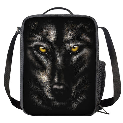 Black Wolf Portrait Print Crossbody Lunch Bag