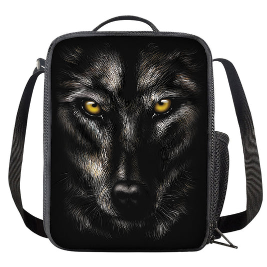 Black Wolf Portrait Print Crossbody Lunch Bag