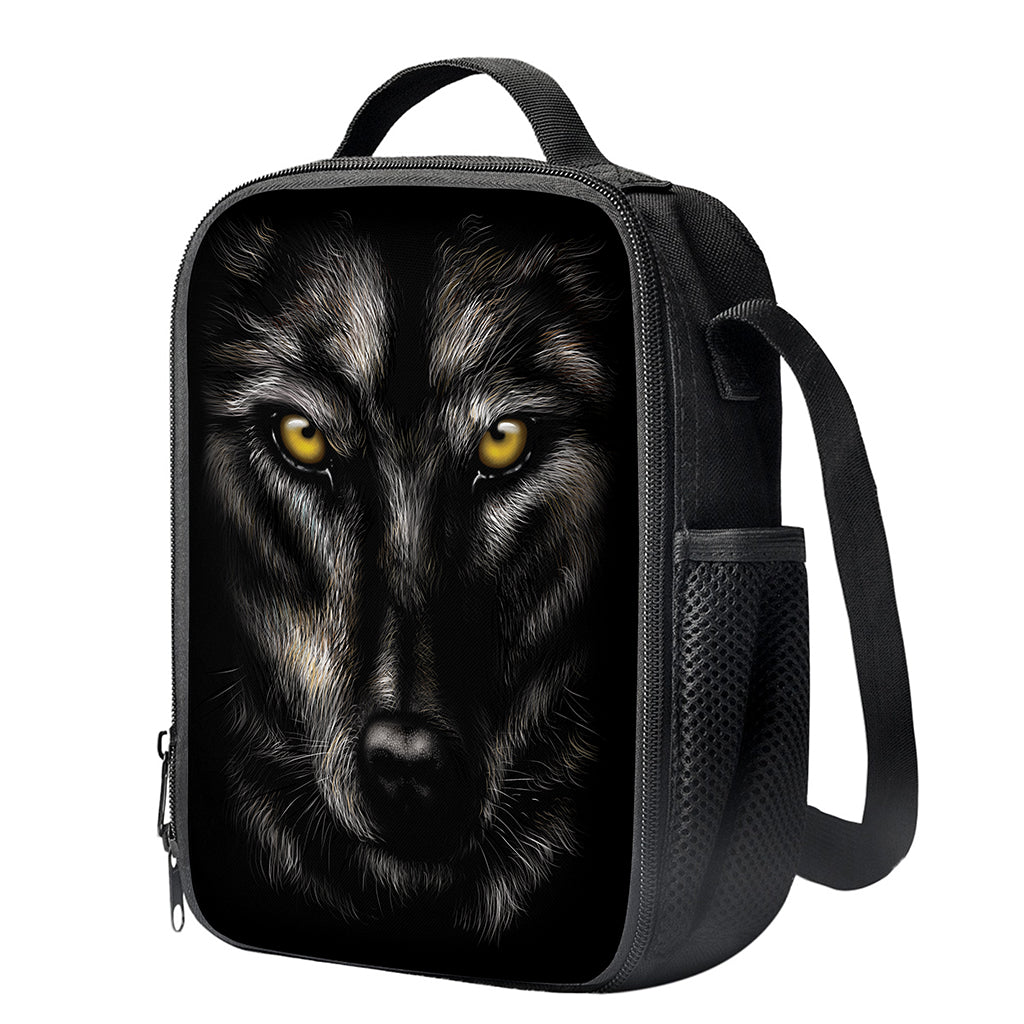 Black Wolf Portrait Print Crossbody Lunch Bag