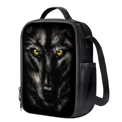 Black Wolf Portrait Print Crossbody Lunch Bag
