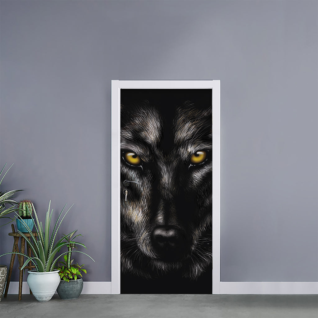 Black Wolf Portrait Print Door Sticker