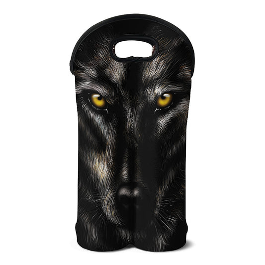 Black Wolf Portrait Print Double Neoprene Wine Tote