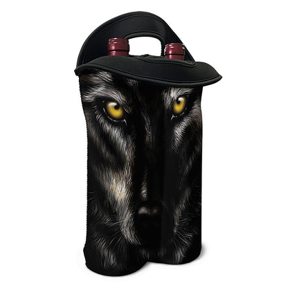 Black Wolf Portrait Print Double Neoprene Wine Tote