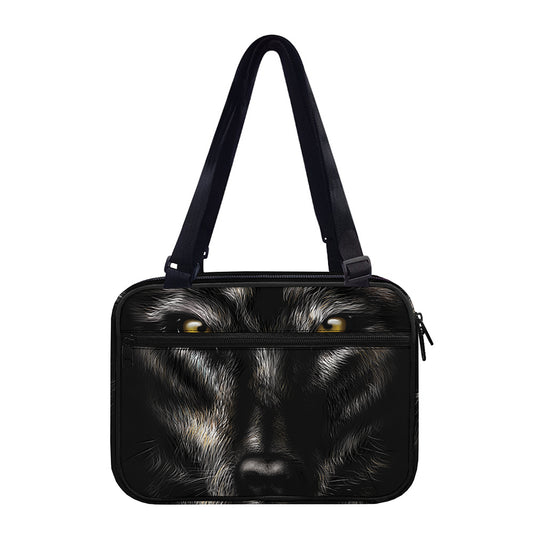 Black Wolf Portrait Print Double Strap Bible Bag
