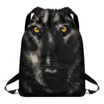 Black Wolf Portrait Print Drawstring Backpack
