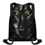 Black Wolf Portrait Print Drawstring Backpack